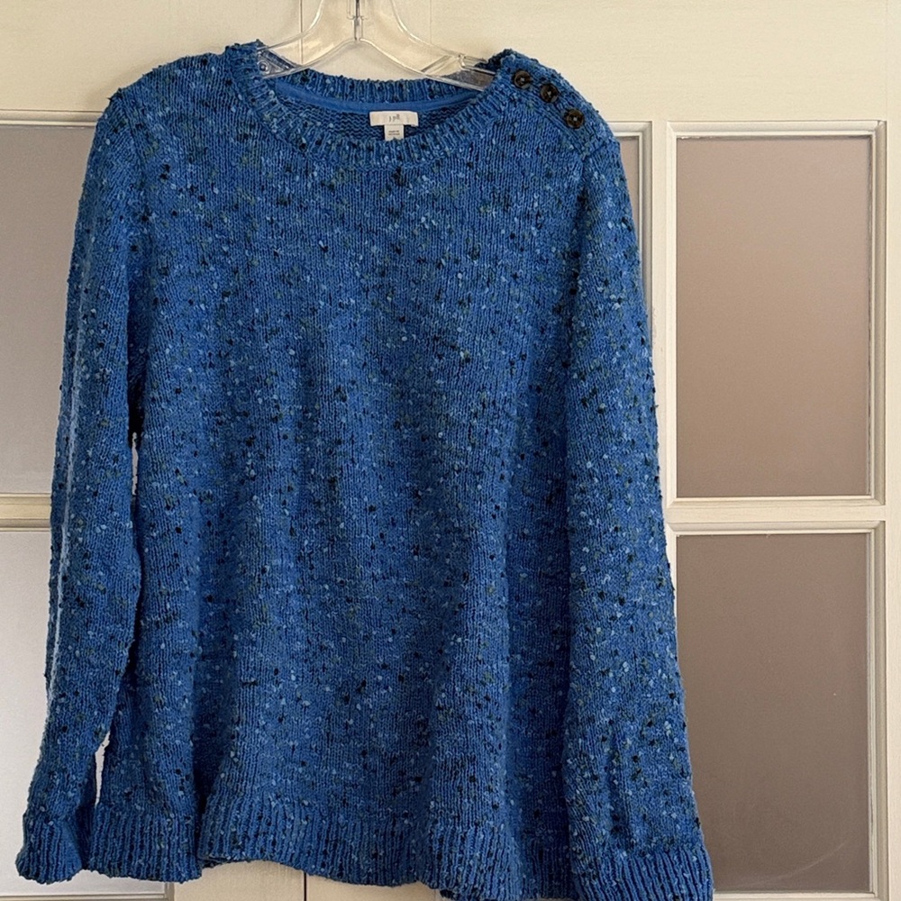 J. Jill Textured Blue Crew Neck Sweater